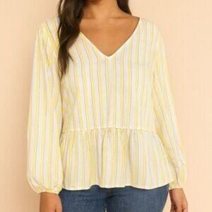 Nine West Yellow and White Striped Blouse